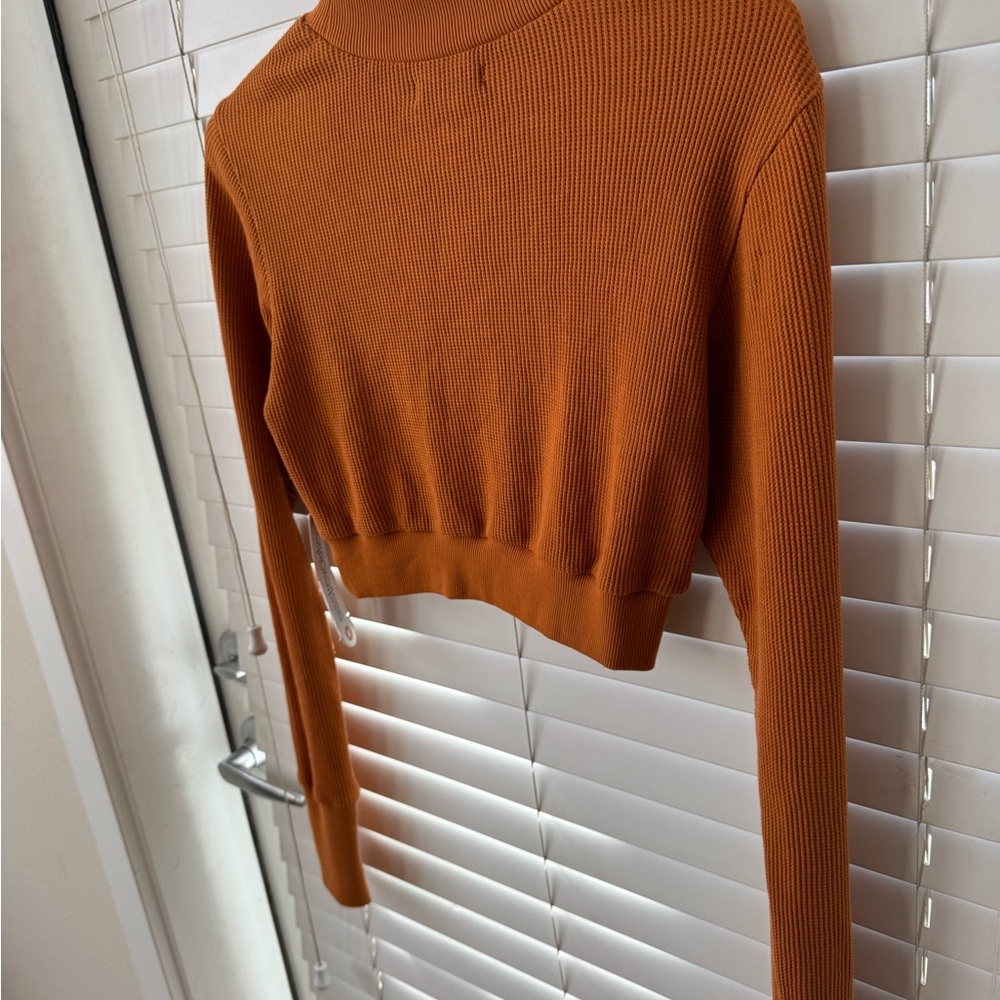 Elegant Rust Ribbed Crop Top - Picture 3 of 5